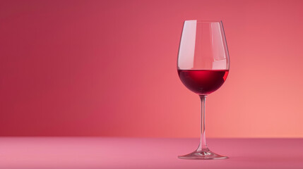 Isolated glass of Beaujolais wine on a gradient background, red hues, with empty space for text 