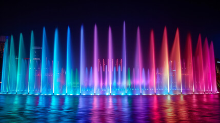 ''light and water show at Gardens by the Bay, synchronized with National Day music, spectacular and colorful'' 
