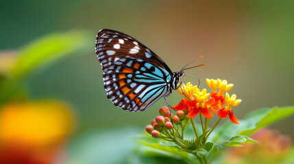 Fototapeta premium ''nature photographer capturing a macro shot of a butterfly on a flower, vivid details, vibrant and natural colors'' 