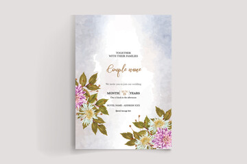 WEDDING INVITATION FRAME WITH FLOWER DECORATIONS AND FRESH LEAVES 