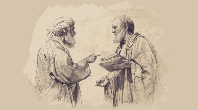 Illustration of Rich Man and Manager Parable: Manager Securing His Future, Beige Background, Biblical Depiction