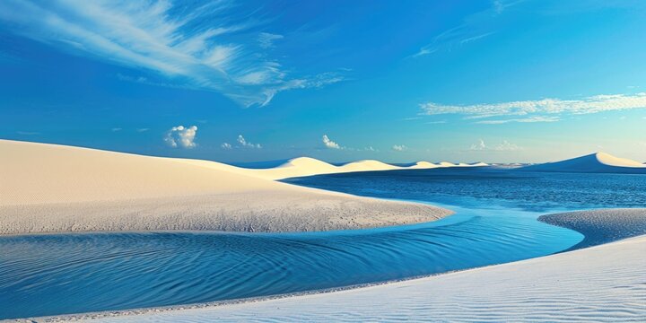 Vast dune desert. len&ccedil;&oacute;is maranhenses in Brazil. White sand dunes and blue water pools.