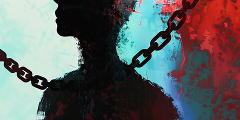 Human Trafficking: A powerful image of a person in chains, symbolizing the captivity and exploitation faced by victims of human trafficking