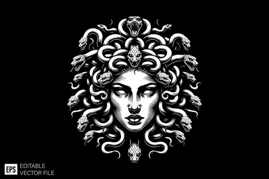 Medusa head black and white vector design