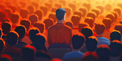 Obraz premium Social Isolation: An individual sitting alone in a crowded room, portraying the feeling of loneliness and isolation