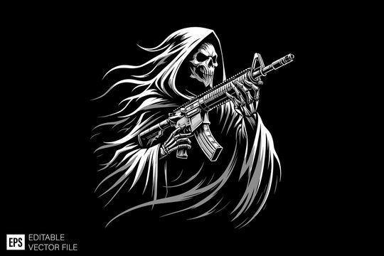 Grim reaper illustration black and white vector design