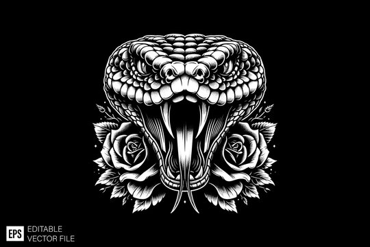 Illustration of snake vector design black and white