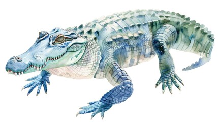 Naklejka premium Watercolor Crocodile illustration white background