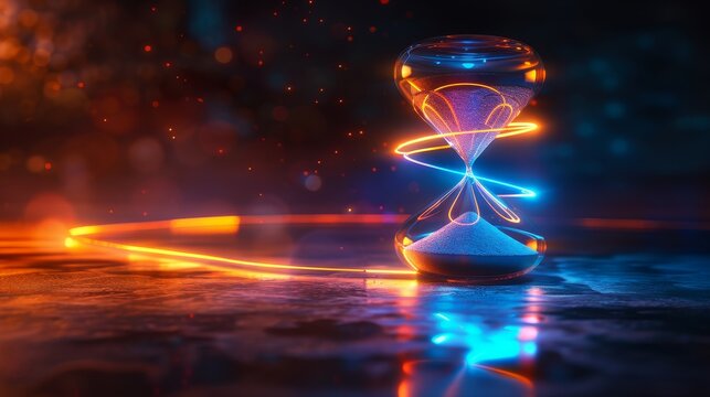 Glowing Sands of Time: Futuristic Sand Clock with Neon Trails