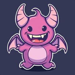 Cute cartoon pink baby dragon with horns and wings, fantasy creature mascot. Concept of magical beings, fairy tales, and children's illustrations.