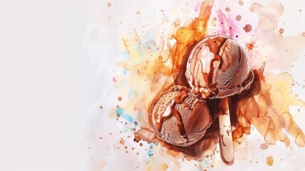 Watercolor Illustration of Chocolate Ice Cream