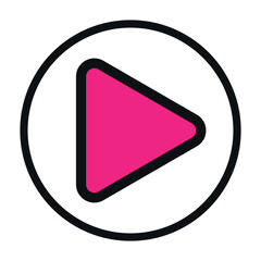 Round video player flat icon in pink color hollow on transparent background for websites and graphic resources.