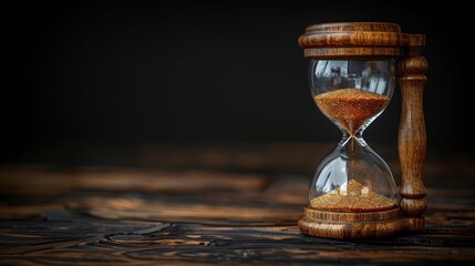 Hourglass with Golden Sand on Wooden Background.