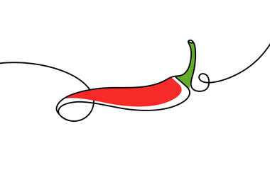 Continuous one line drawing of hot red chili pepper graphic design. Single line art illustration of spicy chili pepper on transparent background