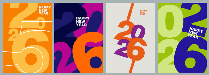 2026 Happy New Year Poster Set. Creative Typography Design Templates for Celebration and Corporate Business. Modern Background for Social Media, Covers, Branding, Banners, Cards