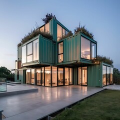 house made with containers, different construction models and different colors - 1