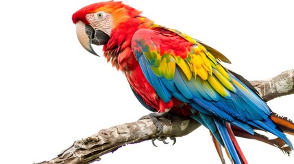 A detailed image of a colorful parrot, isolated on a white background.