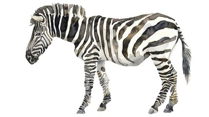 Watercolor zebra illustration white background.
