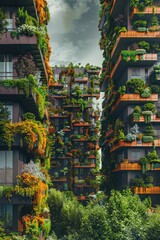 Fototapeta premium Modern Urban Green Towers with Lush Vegetation and Sustainable Design