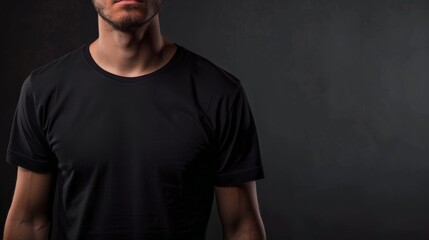 A man wearing a black t-shirt for mockup purposes