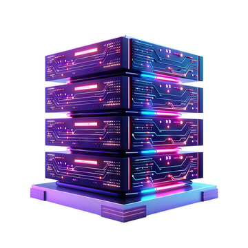 Futuristic server stack with glowing lights, representing advanced technology, data storage, and network infrastructure.