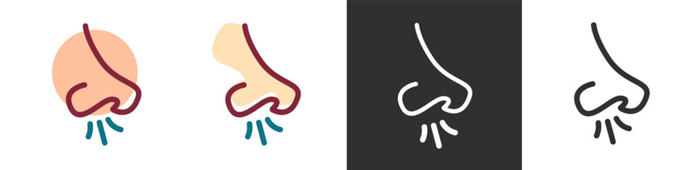 Sniff inhale exhale from nose icon vector, breath smell sense of runny coryza line outline stroke art modern graphic design set, nostril silhouette shape image clip art