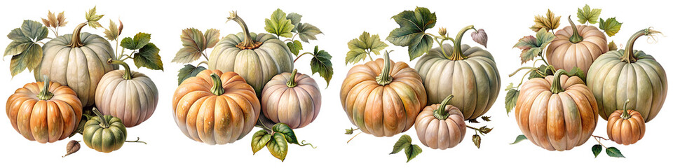 Vintage pumpkin botanical illustration transparent background PNG file