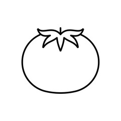Tomato line icon. Linear illustration of big tomato with sepal leaves. Icon of a vegetable for a menu, a recipe, app, design. Vector sign, thin stroke, editable line.