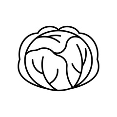 Cabbage flat line icon. Linear illustration of big green cabbage. Icon of a vegetable for a menu, a recipe, app, design. Vector sign, thin stroke, editable line.