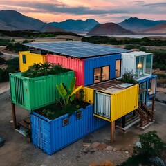 house made with containers, different construction models and different colors - 1