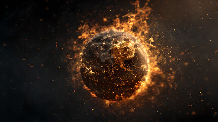 Obraz premium Fiery Planet Explosion in Dark Space