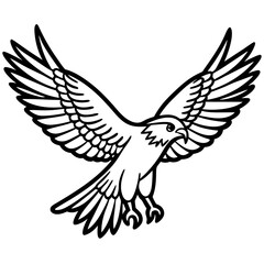 coloring page for adults, Bearded Hawk in flight, front view, line art