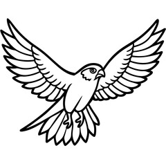 coloring page for adults, Bearded Hawk in flight, front view, line art