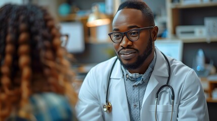 Fototapeta premium Patient discussing symptoms with a caring doctor.