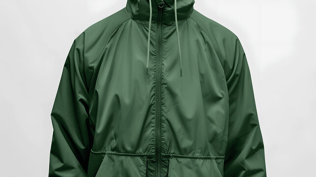 Blank green windbreaker jacket mockup on white background