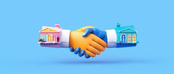 A detailed representation of publicprivate partnerships with handshake symbols and collaborative projects, isolated with room for text on a clean background