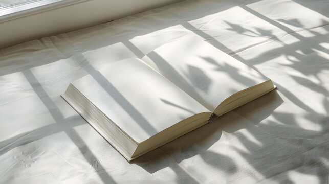 Empty book cover mockup on white surface
