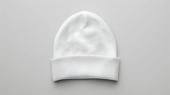 Plain white beanie hat mockup on clean background