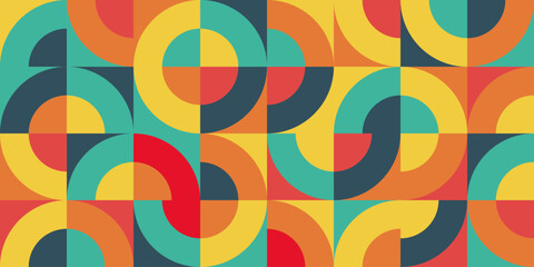 Geometric Bauhaus background. Abstract vector design 
 pattern. Semicircle shape. Bright fashionable colors of half-decorative elements.Vector illustration