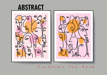Set of abstract face portraits, shapes, doodle , decorative hand drawn vector illustration wall art. Cubism male and female portrait aesthetic design for poster, cover, decoration, home decor.