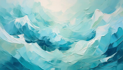Abstract Texture Painted with Oil Brushstrokes of Light Pastel Blue, Green, White Colors.