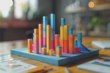 Graph charts that are models are inside the office. Show financial balance.