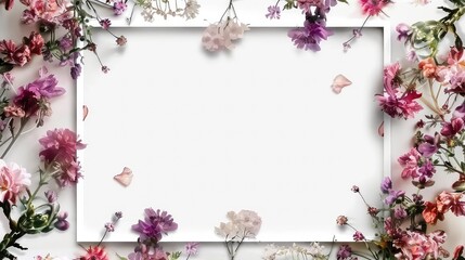 Painting frame covered with flowers isolated on transparent background. Generative AI