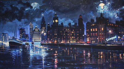 Obraz premium Liverpool night city