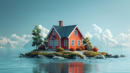 A house in the middle of an island. Lake house 