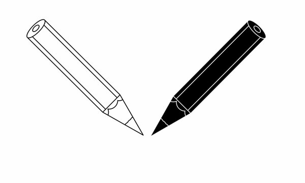 Black and white pencil vector illustration, face to face, writing and education icon, symbol on a white background