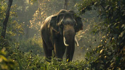 Fototapeta premium Wild elephant in the beautiful forest. 