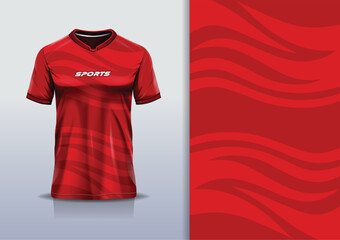 Sport jersey template mockup curve wave design for football soccer, racing, running, e sports, red color © Nimpuna O