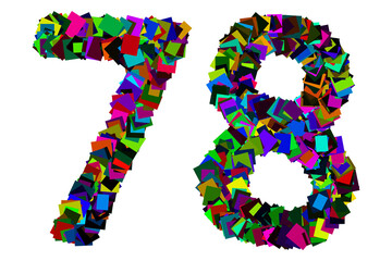 Colorful number 78 for math concept