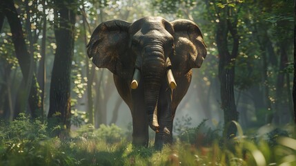 Fototapeta premium Wild elephant in the beautiful forest. 